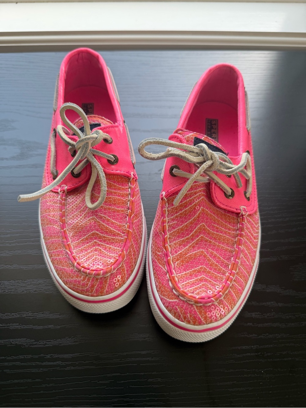 Sperry Top Sider Hot Pink and Orange Sequin Boat Shoe 7M - Picture 2 of 11